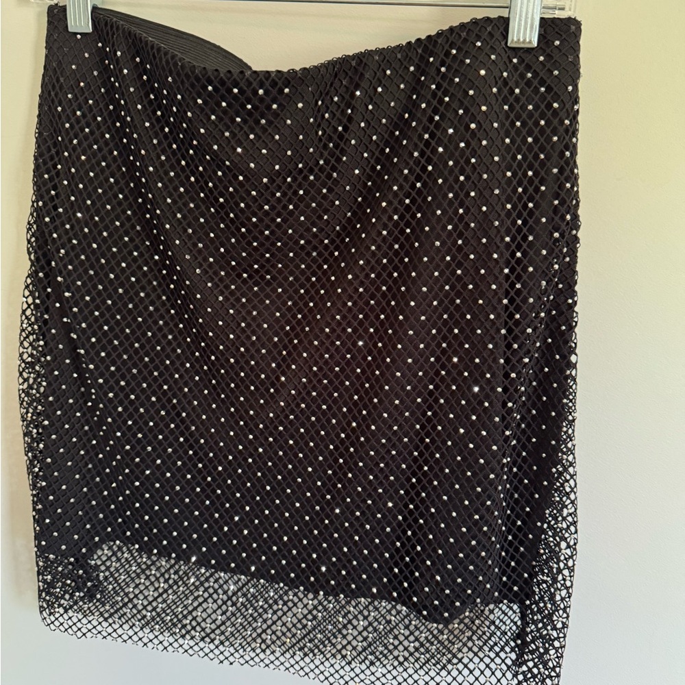 Sincerely Jules Rhinestone Mesh Black Skirt size Large mini skirt bling clubbing - Picture 4 of 7